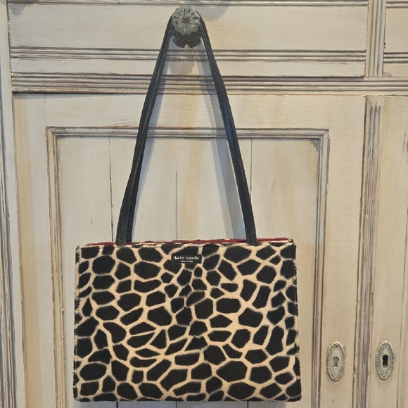 Vintage Kate Spade Faux Fur Black & Cream Giraffe Print Tote. - Picture 1 of 15